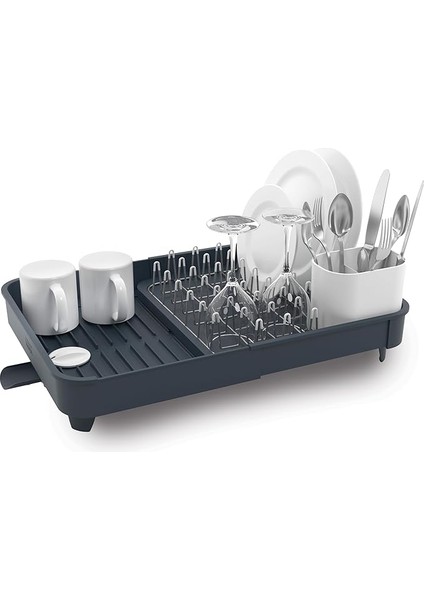 Joseph Çıkarılabilir Çatal Bıçak Tutacağı Döner Boşaltma Musluğu ile Genişletilebilir Bulaşık Süzgeci Rafı - Gri