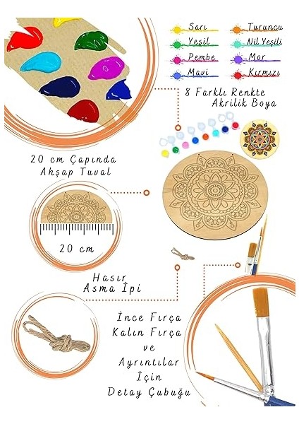 Inside Güneş Mandala Ahşap Boyama Tuval Seti Hediye Hobi Kiti 20 cm fiyatları