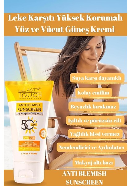 Touch Spf 50+ Leke Karşıtı Yüksek Korumalı Yüz ve Vücut Güneş Kremi 50 ml indirimleri
