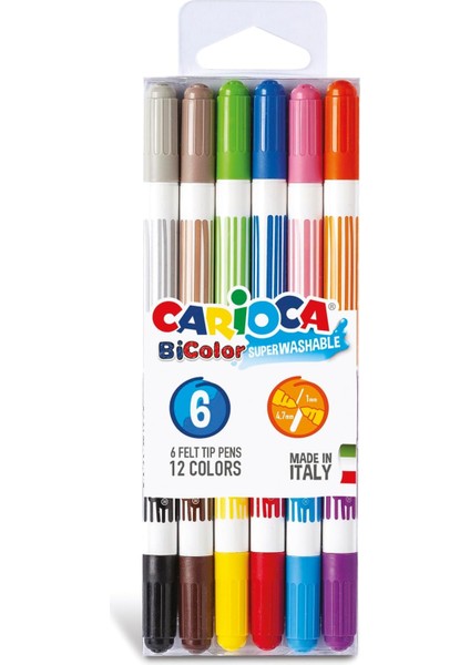 Bicolor Süper Yıkanabilir Çift Uçlu Keçeli Boya Kalemi 6'lı 12 Renk