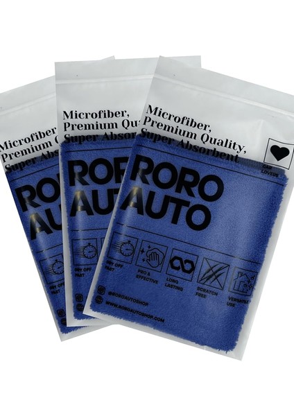 Auto Fuji 3'lü Mikrofiber Araç Kurulama Seti 40X40 Lacivert