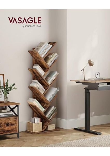 Ağaç Kitap Rafı, 8 Katlı Ayaklı Kitaplık, Oturma Odası, Ev Ofis Için Ahşap Raflı, Rustik Kahverengi LBC11BX fiyatları