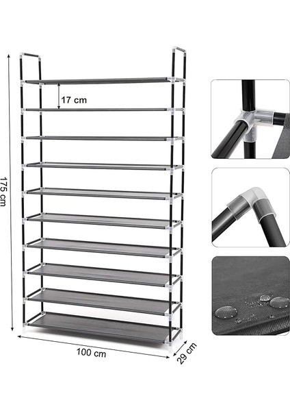 10 Katlı Ayakkabı Rafı, 100X29X175 Cm, Siyah, LSR10H indirimleri