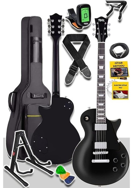 GRX-200BK-BAG Üst Segment Profesyonel Elektro Gitar Set Les Paul Kasa Masif Ağaç (Hh)