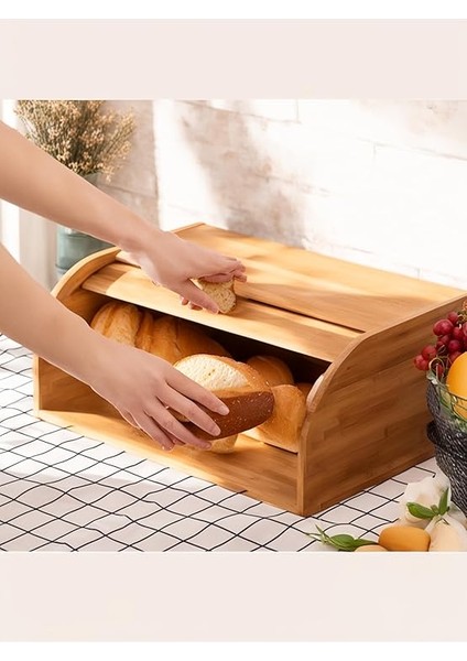 Bambu Sürgülü Ekmek Dolabı Geniş Kapasiteli Doğal Ahşap Ekmeklik Hijyenik ve Şık Saklama Kabı fiyatları