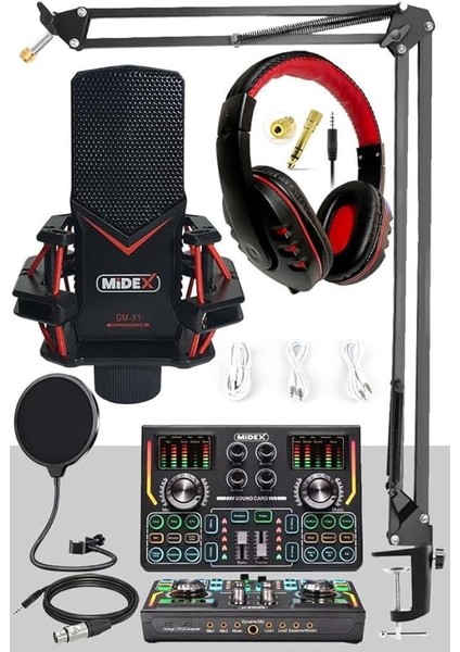 Gmx-1 Titanium Set Efektli Ses Kartı Mikrofon Kulaklık Stand Kayıt Canlı Yayın (Pc ve Telefon)