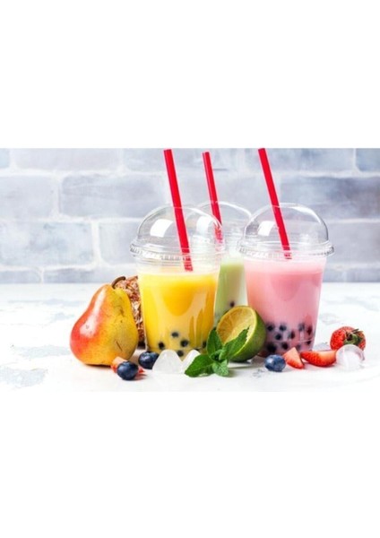 Pet Bardak Kapaklı Şeffaf Milkshake Bardağı 350 cc 50 Li Kapaklı