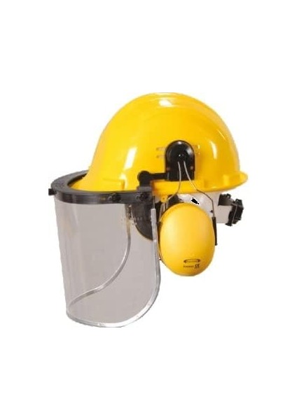 Baret + Slotlu Braket +Kulaklık + Şeffaf Yüz Koruyucu Siperlik Takım