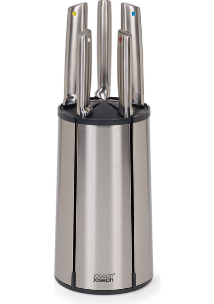 Joseph Elevate - Çelik Bıçak Atlıkarınca 5 Parçalı Set, Döner Paslanmaz Çelik Bıçak Bloğu, Japon Paslanmaz Çelik Bıçaklar, Parmak Izine Dayanıklı Kaplama ve Kaymaz Taban, Mutfak Aksesuarları