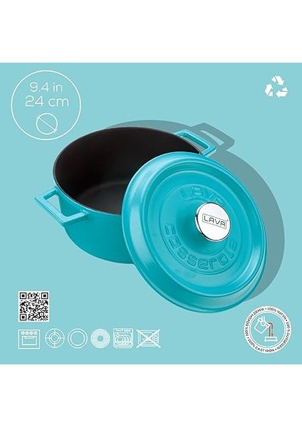 Metal Spring Serisi - Döküm Tencere, Yuvarlak, 24 Cm, Mat Emaye, Parlak Siyah Taban, Kırmızı fırsatları