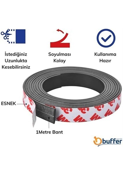 Yapışkanlı Şerit Mıknatıs Magnet Kes Kullan Siyah Genişlik 20 Mm, Kalınlık 1,5 mm fiyatları