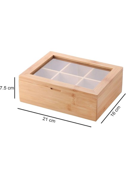 Bambu 6 Bölmeli Çay Kutusu -%100 Orjinal Bambu Mıknatıslı Kapak 21X16,5 X7CM indirimleri