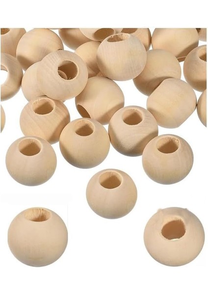 Ahşap Boncuk 32MM 20 Li 1 Paket Ham Boyanabilir Ahşap Yuvarlak Doğal Boncuklar Takı Tasarım Ektinlik Kreş Okul