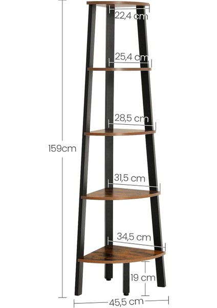 Köşe Rafı, Kitaplık 5 Katlı, Merdiven Raf, Saklama Dolabı, Oturma Odası Için Elbise Askısı, Endüstriyel Tarzda, Çelik Çerçeveli, Rustik Kahverengi ve Siyah LLS35X modelleri