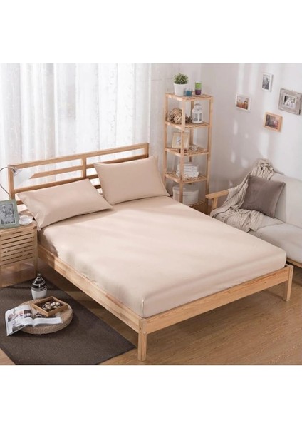 Pamuklu Ranforce Tek Kişilik Lastikli Çarşaf Takımı Sütlü Kahve 90X190