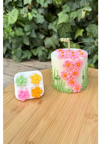 Concept Beş Yapraklı Yonca Çiçek Dörtlü Mum Kalıbı (Silikon)