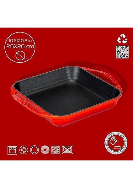 Döküm Kızartma Tavası, Kare, 26X26 Cm, Kırmızı fırsatları