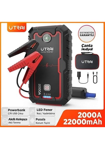 Jstar One 22000MAH 2000A Jump Starter Taşınabilir Akü Takviye Cihazı (Çanta + Pusula + Powerbank + LED Lamba) fiyatları