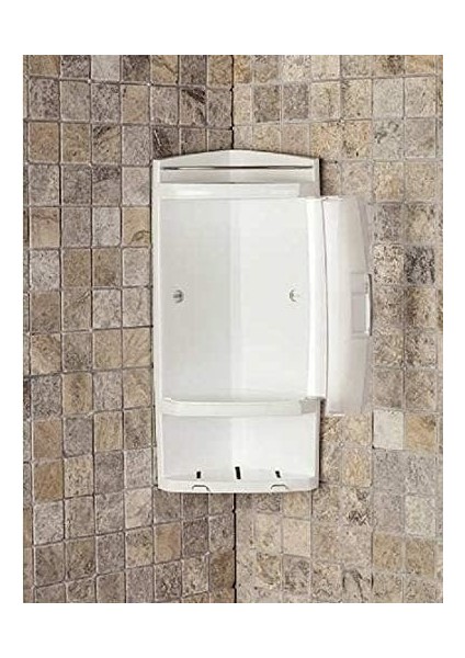 Banyo Köşe Rafı, 26 Cm, 3 Raf, Kapaklı Hazne, Şeffaf Naturel fiyatları