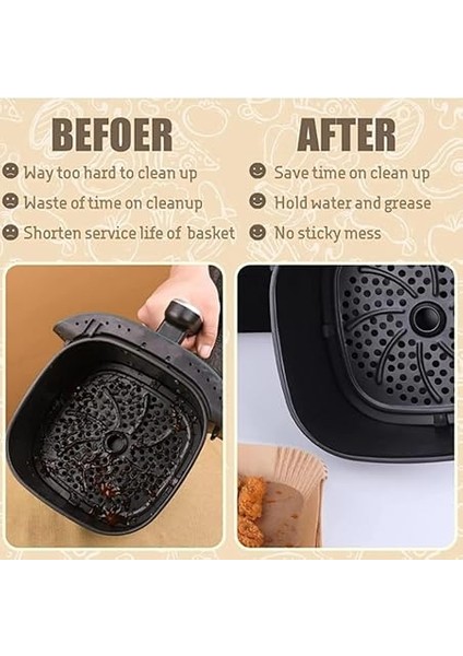 Airfryer Pişirme Kağıdı, Fritöz Yağlı Kağıdı, Yanmaz Kağıt 50 Adet (Kare) Bowl 1.sınıf modelleri