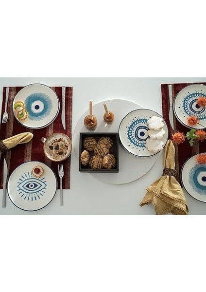 Seramik Nazar Boncuklu 6 Parça Özel Tasarım Hand Made Pasta Takımı modelleri