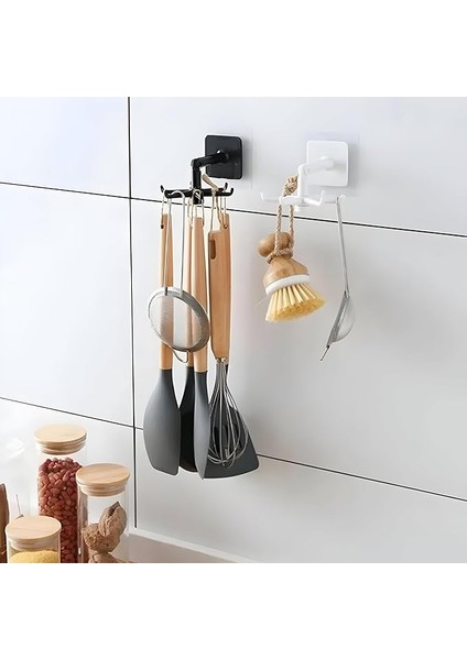 Adet 6 Kancalı 360° Döner Yapıştırmalı Askılık - Mutfak ve Banyo Organizeri, Kepçe, Havlu, Lif Askısı