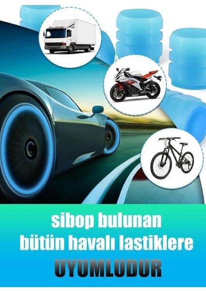 Mavi Fosforlu Lastik Sibop Kapağı Gece Parlayan Sibob Kapağı 4 Adet modelleri