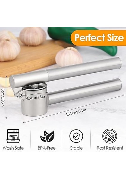 Paslanmaz Çelik Sarımsak Presi – Sarımsak Kesici, Sarımsak Ezici, Sağlam Paslanmaz Çelik Saplı, Pratik Bir Mutfak Yardımcısı ve Mutfak Aleti, 15,8 x 5 cm indirimleri