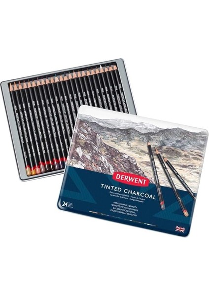 Tınted Charcoal Renkli Füzen Kalem - 24 Renk Metal Kutulu