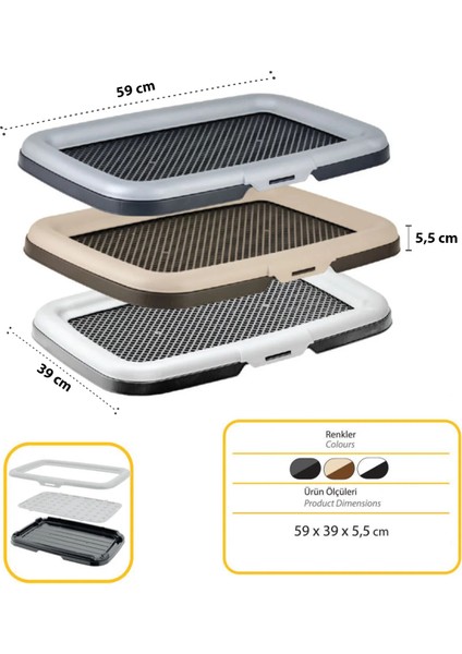 Akıllı Köpek Tuvaleti Elekli gri-Antrasit Siyah Renkli 60X40X5 cm modelleri