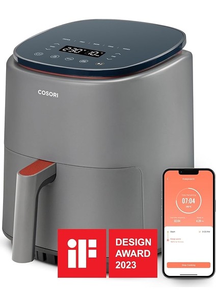 Air Fryer (Sıcak Hava Fritözü), 3.8 Litre Gri, 1500 W, 7 Özelleştirme Fonksiyonu, 75 - 230°C, 1 - 3 Porsiyon, Uygulama ve Ses Kontrolü ve Çevrimiçi Tarifler