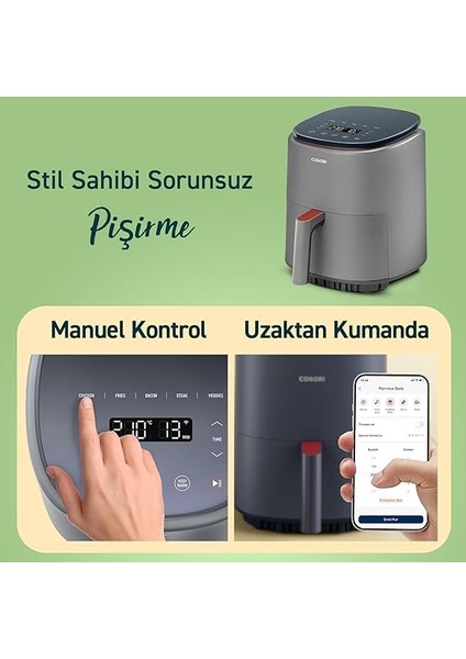 Air Fryer (Sıcak Hava Fritözü), 3.8 Litre Gri, 1500 W, 7 Özelleştirme Fonksiyonu, 75 - 230°C, 1 - 3 Porsiyon, Uygulama ve Ses Kontrolü ve Çevrimiçi Tarifler fiyatları