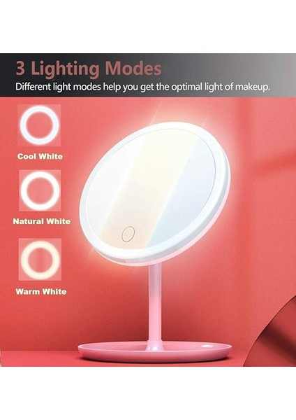Dokunmatik LED Işıklı Makyaj Aynası | USB Bağlantılı, Ayarlanabilir Parlaklık, Masaüstü ve Portatif, Yuvarlak Tasarım - Beyaz fırsatları