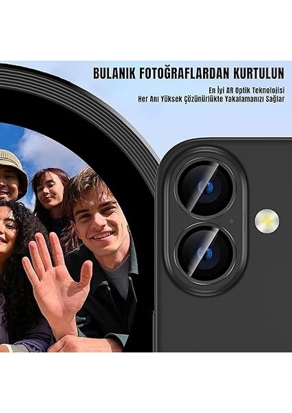 iPhone 16/16 Plus Için Kamera Koruyucu Iphone Alüminyum Alaşım Çerçeveli Tempered Glass iPhone Kamera Lens Koruyucu (Siyah) fiyatları