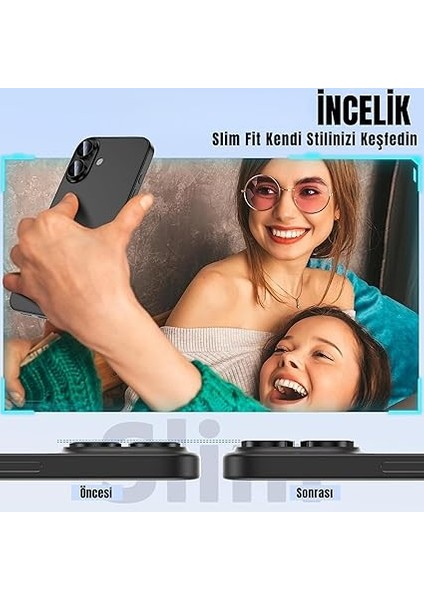 iPhone 16/16 Plus Için Kamera Koruyucu Iphone Alüminyum Alaşım Çerçeveli Tempered Glass iPhone Kamera Lens Koruyucu (Siyah) fırsatları