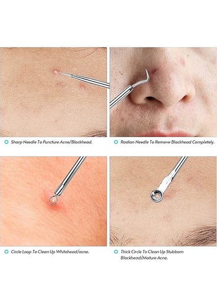 Siyah Nokta Çıkarıcı Aracı Siyah Nokta Remover Sivilce Popper Sivilce Leke Için Araç Kiti Komedone Akne Zit Whitehead Yüz Çene Noze Alın Yanak Vücut modelleri