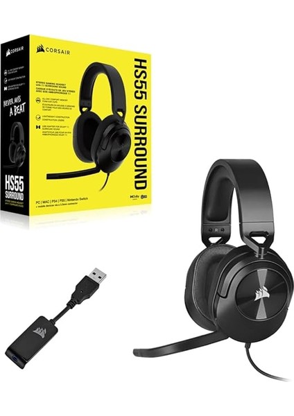 HS55 Surround Oyun Kulaklığı (Hafızalı Köpükten Suni Deri Kulaklıklar, Pc ve Mac'te Dolby Audio 7.1 Surround Ses, Çok Yönlü Mikrofon, Çoklu Platform Uyumluluğu) Siyah indirimleri