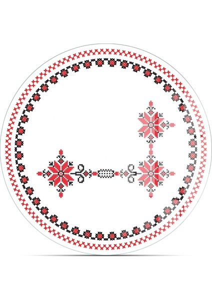 Cam Sunum Servis Tabağı 3'lü Yuvarlak Set Kanaviçe Desenli fırsatları