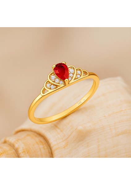 14 Ayar Altın Prenses Tacı Yakut Yüzük