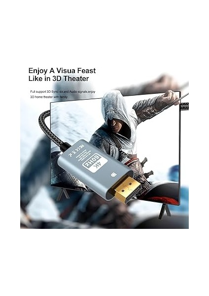 Dp To HDMI Kablo, 4K 60Hz 200CM Yüksek Hızlı, Displayport 2 Metre Uzunluğu Displayport To HDMI Kablo 200CM ZR890 modelleri