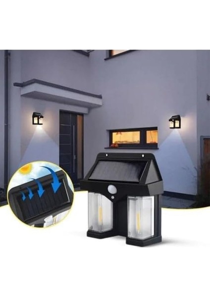618-2 Rustik Ampul Ikili Solar Duvar Aplik Güneş Enerjili Hareket Sensörlü fırsatları