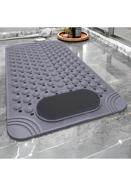 | Kaymaz Banyo Paspası | Antrasit Gri | 69,5X36CM – Dikdörtgen Duş Matı, Küvet Paspası | Güçlü Vantuzlu, Su Tahliyeli, Masaj, Fırçalı | Makinede Yıkanabilir | Kaydırmaz Zemin Matı