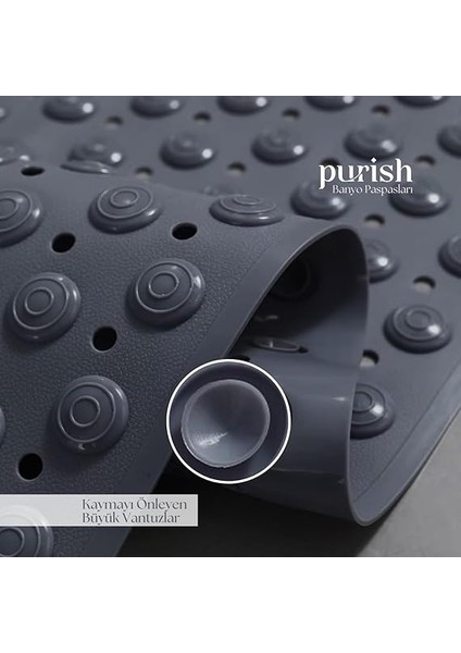 | Kaymaz Banyo Paspası | Antrasit Gri | 69,5X36CM – Dikdörtgen Duş Matı, Küvet Paspası | Güçlü Vantuzlu, Su Tahliyeli, Masaj, Fırçalı | Makinede Yıkanabilir | Kaydırmaz Zemin Matı modelleri