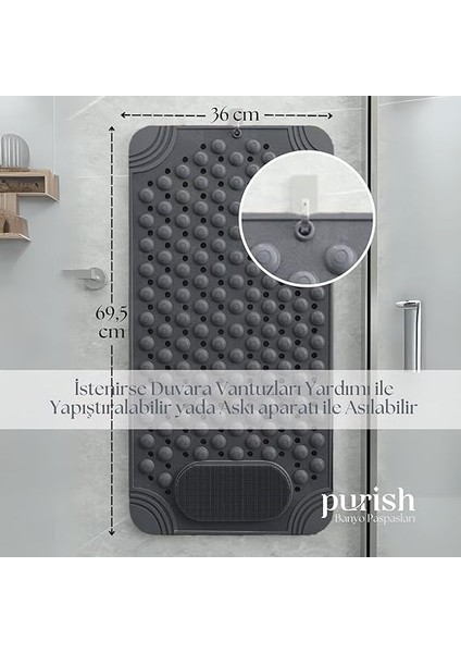 | Kaymaz Banyo Paspası | Antrasit Gri | 69,5X36CM – Dikdörtgen Duş Matı, Küvet Paspası | Güçlü Vantuzlu, Su Tahliyeli, Masaj, Fırçalı | Makinede Yıkanabilir | Kaydırmaz Zemin Matı indirimleri