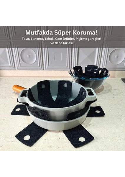 12 Adet Tencere Tava Koruyucu Düzenleyici Çizilme Önleyici Set (Siyah) fiyatları