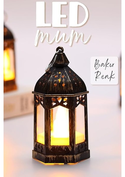 Adet LED Mum Retro Sokak Lambası Dumansız Pilli Alevli Dekoratif Yapay Mum Işıldak Bakır 1036-5 fiyatları