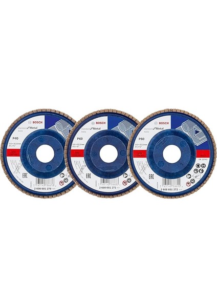 Professional 3 Adet Flap Disk Seti X431 Standard For Metal, Çelik ve Paslanmaz Çelik Taşlama Için, Açılı, 115 Mm, Kum Kalınlığı 40/60/80, Küçük Avuç Taşlama Makineleri Için Uygundur