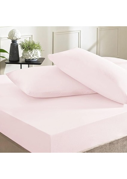 Ranforce Basic Düz Pamuk Çarşaf, Pudra, Tek Kişilik