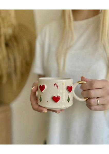 El Yapımı Yılbaşı Desenli Hediye Mug Kupa Bardak