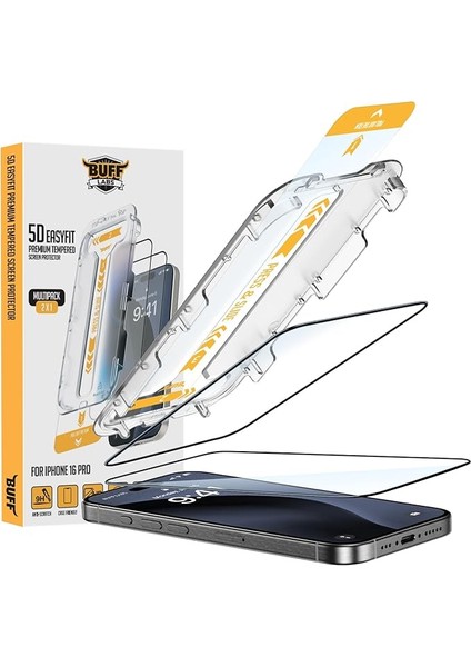 Labs iPhone 16 Serisi ile Uyumlu 5d Easyfit 2 Adet Kolay Uygulama Aparatlı Ekran Koruyucu Temperli Cam (Iphone 16 Pro)